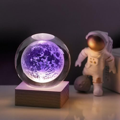 Zoomarlous Luce notturna a sfera di cristallo, scena notturna creativa astronomia 3D luminosa luce notturna 3D, luce notturna planetaria 3D (Lunar)