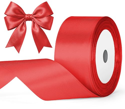 G2PLUS Ruban Satin Rouge 40 mm x 22 m Ruban Cadeau Emballage- Pour Emballage Cadeau, à la main, Décoration