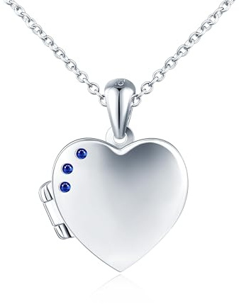 INFINIONLY Collane ciondolo cuore con foto in argento 925 da donna ragazze Collana Medaglioni con zirconi blu Ciondoli apribili creativa gioielli di moda
