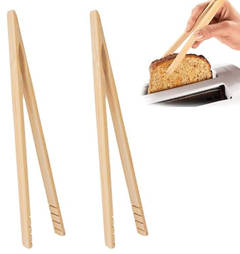 2 Pièces Pince à barbecue en bois, Pince de cuisson en bois, Pinces à toast classiques réutilisables en bambou, idéale pour grille-pain, fruits, pain et cornichons, 18cm