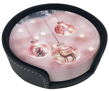 Lot de 6 dessous de verre ronds avec imprimé boule de Noël rose pour restaurants, cuisines, bureaux, etc