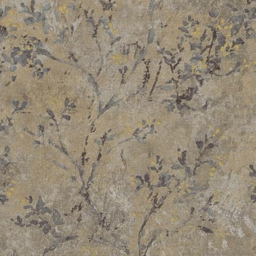 Profhome Papier peint floral 396501-GU papier peint intissé (TNT) brun gris or 0,53 m x 10,05 m / 5,33 m2