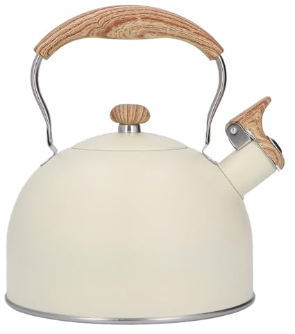 Bouilloire Sifflante en Acier Inoxydable, 2,5 L, Poignée Style Bois, Compatible Induction et Gaz