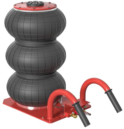 XMTECH Pneumatisk domkraft 3 ton (6 600 pund), tryckluftslyft, triple Bag Air Jack Airbag-luftvagnslyft, med kort handtag, röd arbetssparande