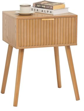 AWASEN Fluted Nightstand, Small Bedside Table with Storage Drawer, Accent End Table Living Room for Bedroom and Small Space, Brown