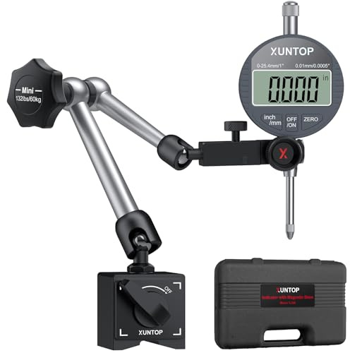 XUNTOP Digital Dial Indicator 1inch/0.0005inch with 132lbs/60kg Magnetic Base,Inch/Metric Conversion LCD Display Electronic Indicator, Dial Test Gauge for Lathe,3D Printer,CNC,Indusrial
