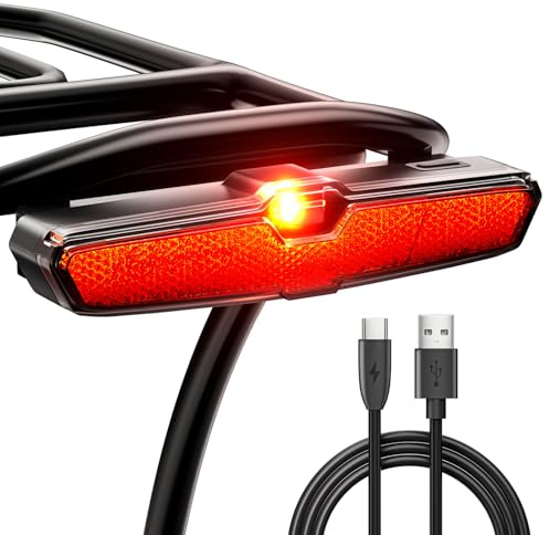LINGHUANG Rücklicht Fahrrad LED USB-C Aufladbar Akku für Gepäckträger, StVZO Zugelassene Fahrrad Rücklicht Sichtweite 220° für E Bike, Fahrradlicht Hinten Ipx5 Wasserdicht, Mit Bremslichtfunktion