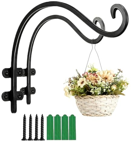Heavy-Duty Black Steel Plant Hanging Hook-Weather-Resistant, Rustproof Outdoor Garden Hook for Hanging Flower Pots,Bird Feeders,Lanterns,and Decorative Items for Patio, Balcony,2 Pack 16 inch
