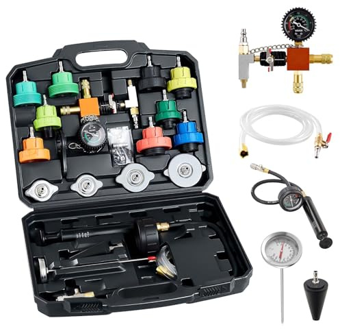 VEVOR Kit di Manometri per Liquido di Raffreddamento da 28 Pezzi con 4 Adattatori, Set di Tester Universale di Pressione per Sistema di Raffreddamento per Autoveicoli, con Pompa di Pressione