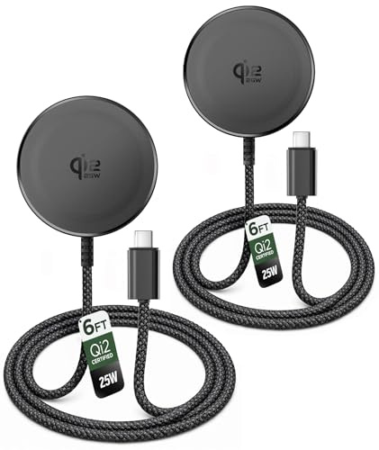 Galvanox Qi2.2 Certified 25W Magnetic Wireless Charger for Samsung [Fast Charging] [Aluminum Body] for Galaxy S25, S26 Ultra, Android and iPhone Models, Compatible with MagSafe - Black 6FT (2-Pack)