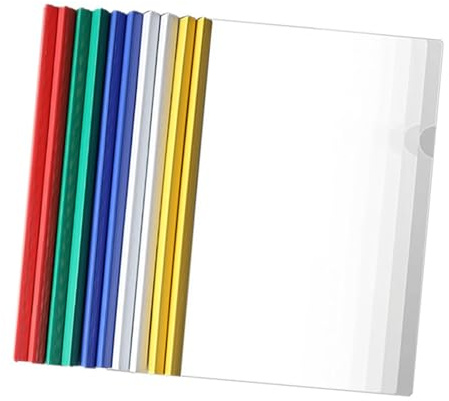 Febbya Raccoglitore per file in plastica, formato A4, 10 pezzi, con asta scorrevole, in plastica trasparente, formato A4, per ufficio, scuola, casa, formato A4, in plastica stabile