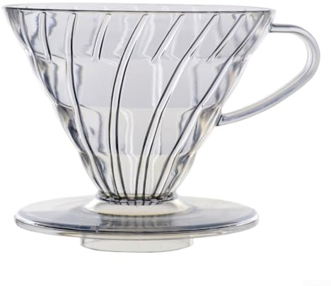HomeVortex Manual Coffee Dripper V-Shaped Cone for Pour Over Brewing - Reusable Plastic Filter Holder 1-2 Servings Spiral Ribs Clear Drip Cup 13.9x9.3cm