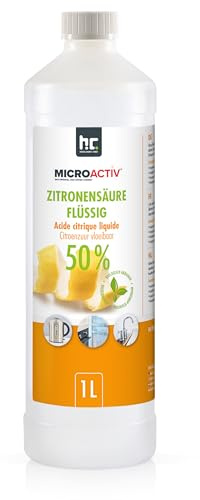 MICROACTIV Acide citrique liquide 1L - Détartrant puissant pour machines à café, bouilloires et douches entièrement automatiques - Biodégradable - Idéal pour un usage domestique