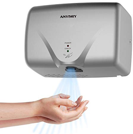 anydry 2803K Mini automatischer Händetrockner elektrisch Wandmontage,platzsparend,ABS,1350W. (Silber)