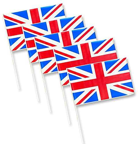 Lizzy Union Jack Party Decorations Accessories | King Charles III Coronation 2023 | Bunting Plates Cups Bowls Indoor or Outdoor Party Football Games (5pk Union Jack Hand Flags)
