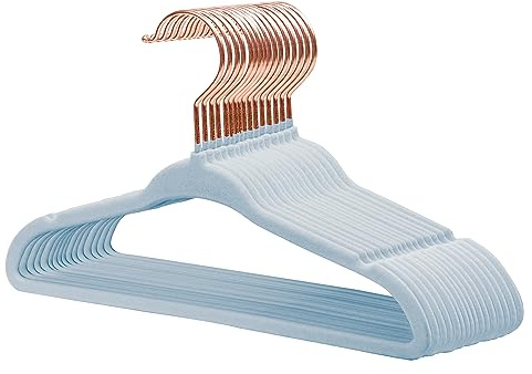 MangoKit Grucce di velluto per bambini,grucce per neonati,bambini e ragazzi per vestiti,antiscivolo,salvaspazio,gancio d'oro rosa girevole a 360 gradi,robuste grucce per vestiti (15 pezzi,Blu)
