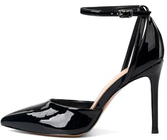 Rio Fiore Scarpe con Tacco, Decollete con Tacco a Spillo, Nere, 8.5 cm, Ecopelle Verniciata, High Heels, Décolleté a Punta, Cinturino alla Caviglia, 8194-7-8 (Black Lack, 41 EU)