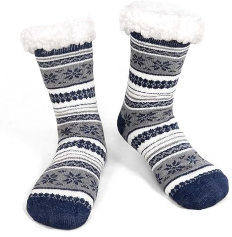 ZAKASA Calcetines Antideslizantes Invierno para Hombre: Térmicos Calcetines Gordos Andar para Casa con Cálidos Forro Polar Mullidos 1 Par