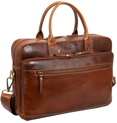 Marc Peter® Laptoptasche Phoenix I Leder Umhängetasche für 15.6 zoll Laptop I Aktentasche für Notebook I Vintage Braun Tasche für Damen und Herren