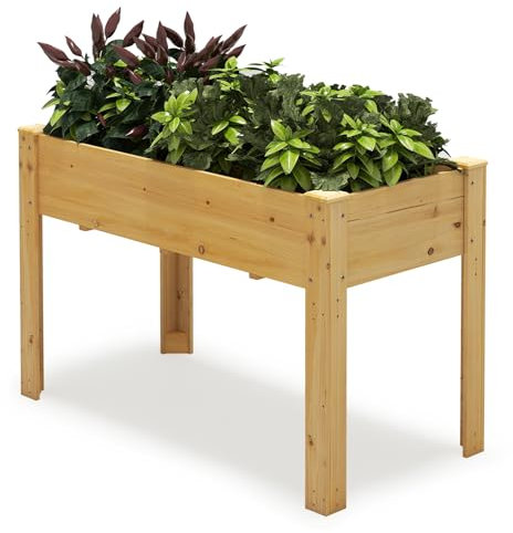 COSTWAY Jardinière Surélevé en Bois avec Trou de Drainage, Lit de Jardin avec Pieds, Bac de Culture pour Plantes Fleurs Végétaux, pour Patio Terrasse Jardin, 120 x 60 x 82 cm (Naturel)