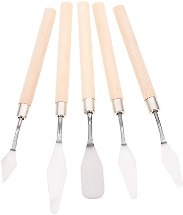 LIFKOME 5Pcs Stainless Steel Painting Mixing Scrapers Set Art Spatulas for DIY Oil and Acrylic Painting for Artists and Hobbyists