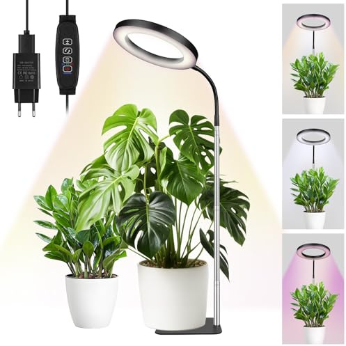 APXEL Lampada Per Piante, Collo D'oca A 360°, Lampade Coltivazione Con Timer 3/9/12h,72 Leds，10 Luminosità, 3 Modalità, Base Stabile In Metallo,Altezza Regolabile 30-165 Cm, Con Spina Europea[F]