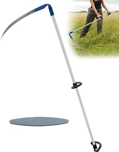 CGENWDCH 27 Scythe for Grass Cutting with Stone, Farming Tall Grass Cutting Long Scythe Tool, 27 Heavy-Duty Steel Blade & 62 Adjustable Handle for Efficient Grass Cut, YardLawn Care, Weed Trimming