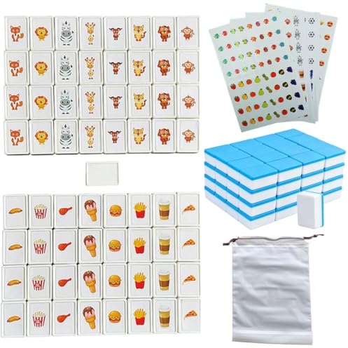 Emballage simple,65 Blocs de 30mm Jeu de Seaside Style Escape Game de Style Mahjong,Jeu de Tuiles pour Enfant,de Mahjong 2 Joueurs,en ABS Plastique,Domino d'évasion,avec DIY Autocollants en PVC (Bleu)
