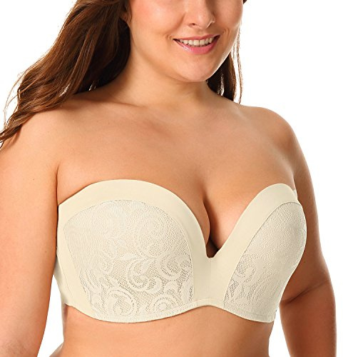Delimira Women's Slightly Lined Lift Great Support Lace Strapless Bra Ivory 40F