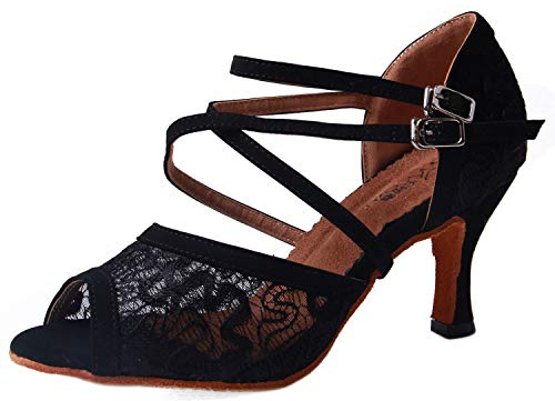 Syrads Scarpe da Ballo Latino Donna Salsa Nero Scarpe da Ballo da Sala Tango Valzer Kizomba Bachata