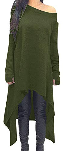 ZANZEA Donna Vestiti Invernali Taglie Forti Maniche Lunghe Asimmetrico Elegante Maglione Girocollo Tunic Tops Army Green L