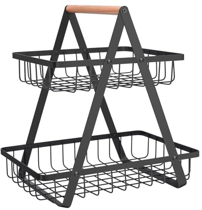 mahueeol 2 Tier Countertop Fruit Basket,Portable Fruit Bowle for Kitchen Organizer Storage & Dining Room Fruits Vegetable Bread Snacks, Detachable Metal Rectangle Basket Storage