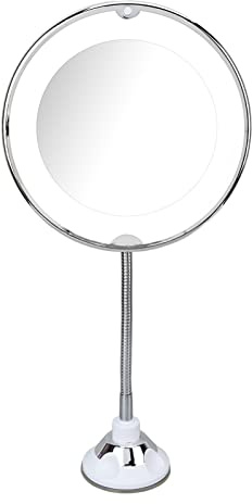 -Neck 10X Magnifying Suction Cup Makeup Mirror with LED Lights — Portable Vanity for Travel, Home & Beauty Studio