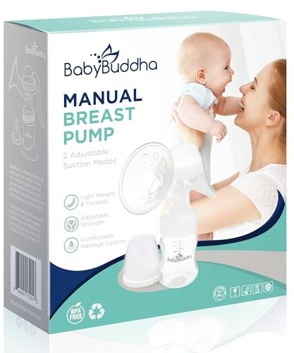 BabyBuddha Manual Breast Pump, Single Hand Expression Breastmilk Pump, Cordless and Portable, No Batteries or Power Needed, Soft Silicone Massage Cushion, BPA Free, Quiet, Dishwasher Safe, 1 Pack