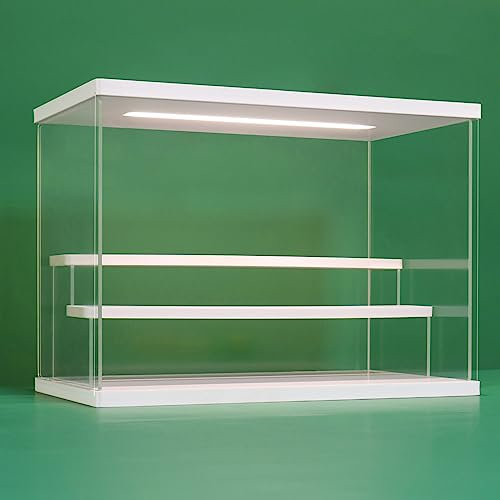 Nonemey Acryl Vitrine Schaukasten mit led 2/3/4/5/6 Stufen-Transparent staubdichte Display Case Box für Sammlerstücke ,Figuren,Collectibles (Weiß 3 Stufen 31.5x18x23cm)