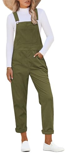 luvamia Corduroy Overalls for Women Adjustable Straps Fashion Bib Overall Jumpsuit with Pocket Tapered Leg Trendy 90s Winter Moss Size Small Fits US 4-6