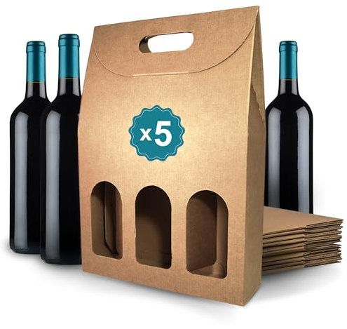 6 Cajas de Cartón Marrón Vacías para 3 Botellas de Vino 27x9x40cm | Estuches para Regalo y Embalaje de Vino | Maletas de Vino para Regalar: Pascua, Cumpleaños, Navidad