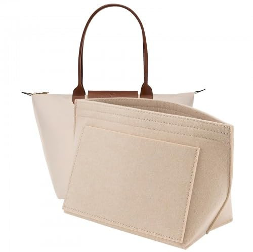 Wisebom Inserto Organizer per Longchamp, Organizer per Borsa in Feltro, Organizer Multi-tasca in Feltro per Longchamp Borse, Organizer per Borsa Pieghevole per Chiavi Rossetto (Beige, L)