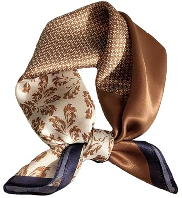 Aufeel 100% Real Mulberry Silk Women Small Square Neck Scarfs 21 Lightweight Headscarf Printed Neckerchief Gift Packed(Copper)