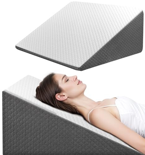 OAISZ Wedge Pillow for Sleep Apnea, Bed Wedge Pillow for Headboard, Headboard Triangle Pillow Wedge for Acid Reflux, After Surgery, Snoring, Cooling Memory Foam Top, Removable Cover, 24x24x12Inch