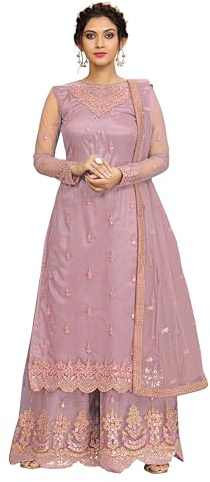 TRENDMALLS Women's Net Embroidery Salwar Suit Kurta Sharara Set with Dupatta