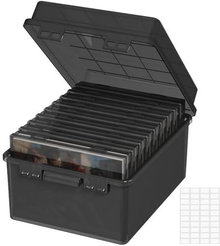 Lifewit Scatola Portafoto da 13x18cm 5R, 9 Scomparti Interna, Organizer Portafoto, Scatola per Semi Artigianato Francobolli e Materiale per Ufficio con 1 Foglio di Etichette Adesive, Nero