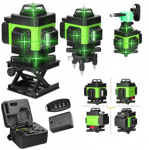 Niveau laser 12/16, niveau laser vert, niveau laser 3D/4D avec fonction d'ajustement automatique, outil de nivellement à batterie rechargeable par USB, IP54 étanche à l'eau et à la poussière (Style 1)