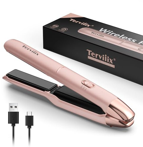 Tragbarer Glätteisen Kabellos, Max 220°C Mini Reiseglätter Kabellos, Wiederaufladbarer Haarglätter und Lockenwickler 2 in 1 mit Arganöl, 4500mAh-Akku, 50 Sekunden Schnelles Aufheizen