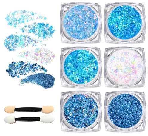 Guyode 6 Stück Pailletten, Haarspray, für Haar und Körper, Gel, Pailletten, Gesicht, glänzend, weiblicher Körper, Glitter, Gesicht, Nägel (blau)