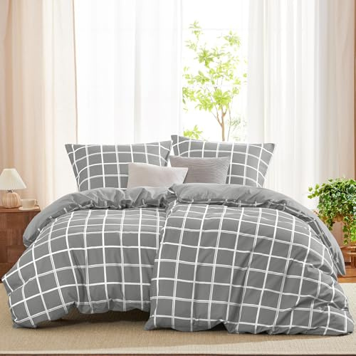 WAVVE Sängkläder Bäddset 135 x 200 4 delar påslakan – sängkläder set 135 x 200 cm, set om 2 med 2 örngott 80 x 80 cm, Oeko-Tex TEX, grå