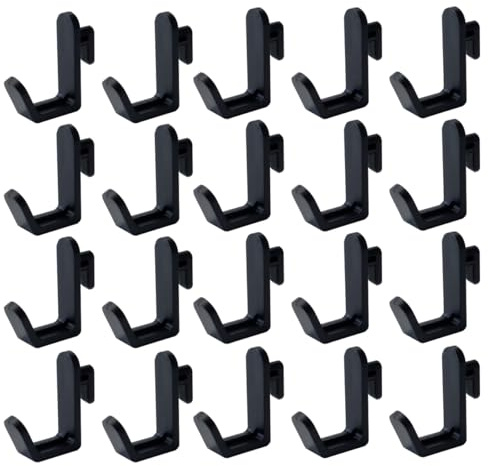 Orivin 20 Ganci Per Pannello Forato, Ganci Per Pioli in Plastica a Forma Di J, Accessori Per Pannello Forato Neri Per Organizzatore Di Utensili Per Pannello Forato