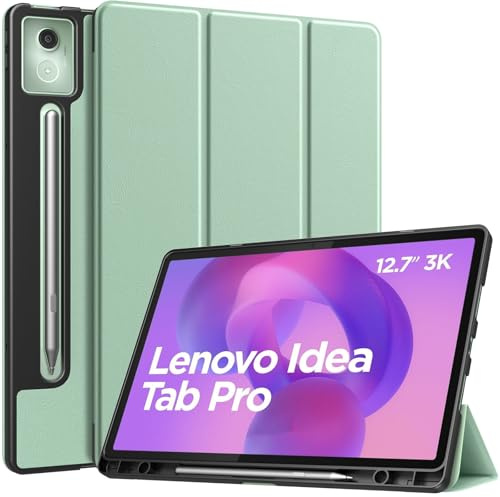 MoKo Hülle für Lenovo Idea Tab Pro 12,7 Zoll 2025 mit Stifthalter, Ultra-Dünn Smart Trifold Stand Case Auto Schlaf/Aufwach, Slim PU Leder Schutzhülle für Lenovo Idea Tab/Xiaoxin Pad Pro, Seafoam Green