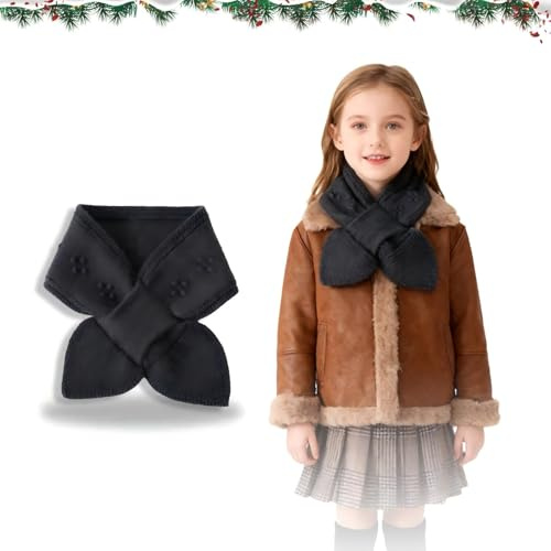 YCZARD Kids Scarf, Cute Winter Warm Scarf for Girls, Wrap Cross Collar Neckerchief, Solid Color Girls Neck Warmer Scarfs 3-10 Years Autumn Winter Both (Black)