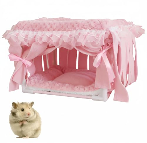 Cachette pour Cochon d'Inde, Maison d'hiver pour Cobayes, Lit de Couchage pour Petits Animaux, Maisonnette avec Rideau à Franges Confortable et Chaud pour Lapins Nains, Planeurs de Sucre et Hamsters